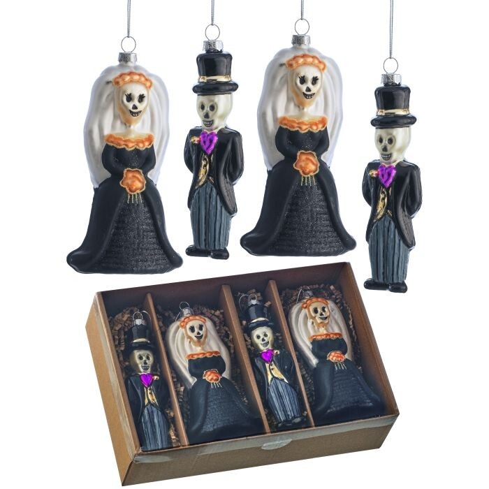 5.5" Gls Bride/Groom Skelton Ornament Bx/4
