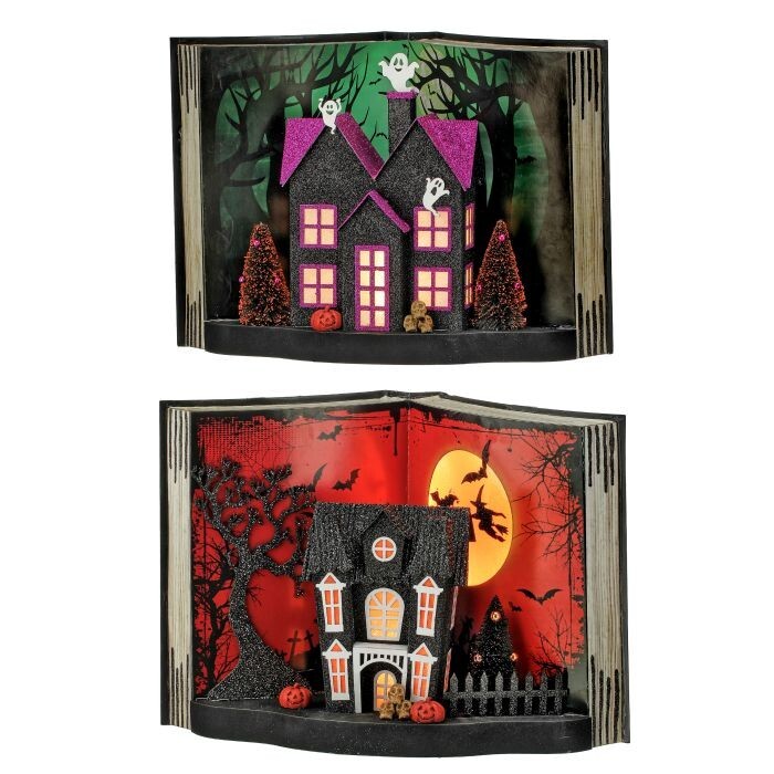 14" Led/Bty/Tmr Cboard Hween Sbook   2/Ast