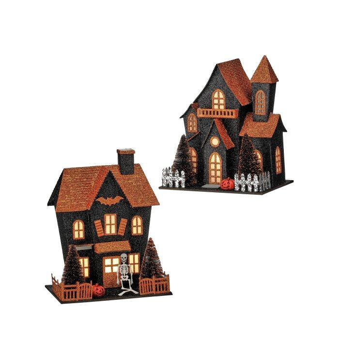 8"Led/Bty/Tmr Cboard Halloween House 2/Ast