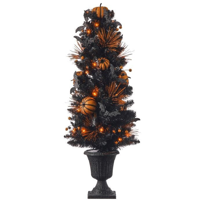 38" Led/Bty/Tmr Halloween Tree In Urn