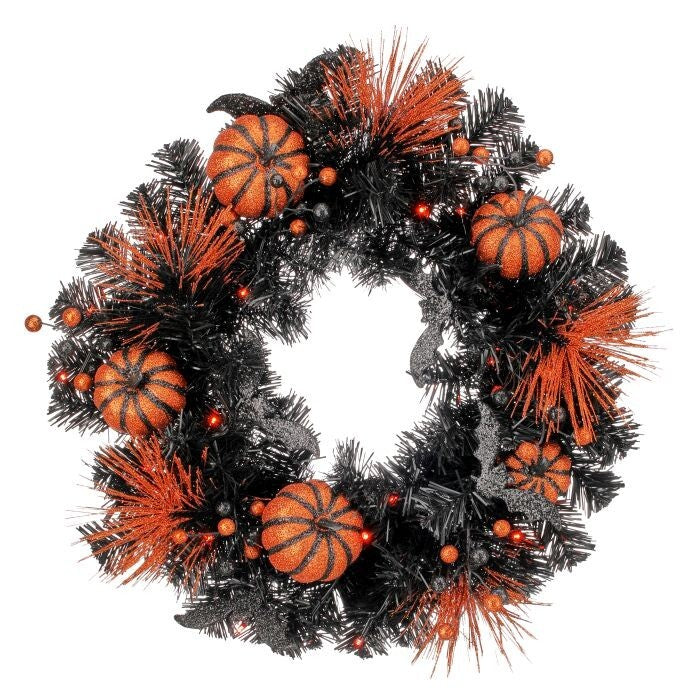 20"Led/Bty/Tmr Halloween Wreath