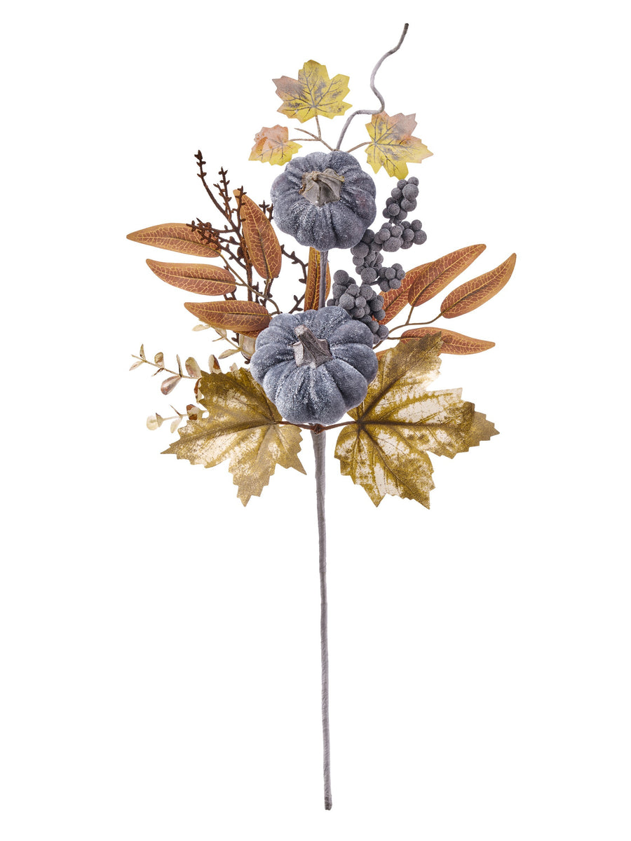 16" Velvet Pumpkin W/Flocked Berry Fall Pick