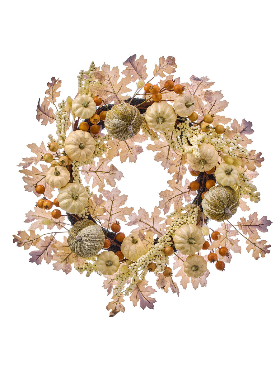 24" Vintage Rustic Pumpkin/Bry/Leaf Wreath