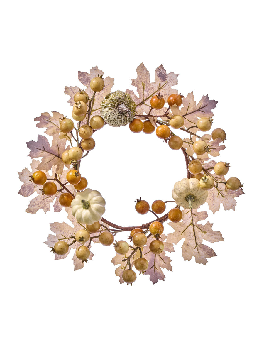 12" Rustic Pkin/Bry/Leaf Candlering 6Id