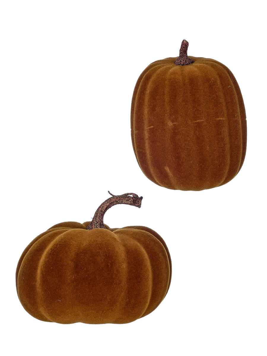 5" Flocked Autumn Pumpkin 2/Ast