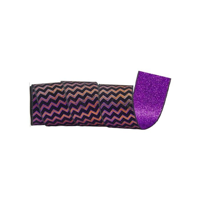 4"X10Y Velvet W/Glitter Zigzag Ribbon