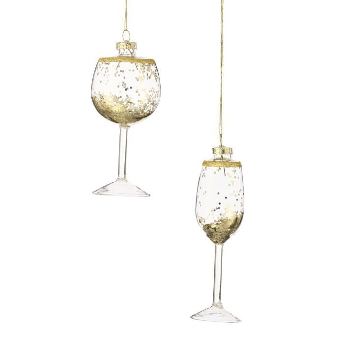4-5" Gls Wine/Champagne Ornament 2/Ast