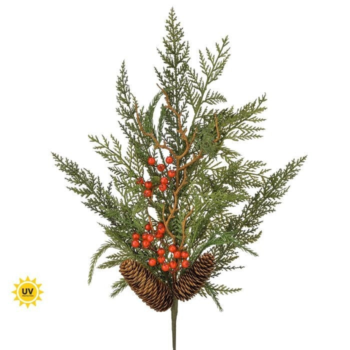 28" Uv Mini Evergreen Spray W/Cone/Berry