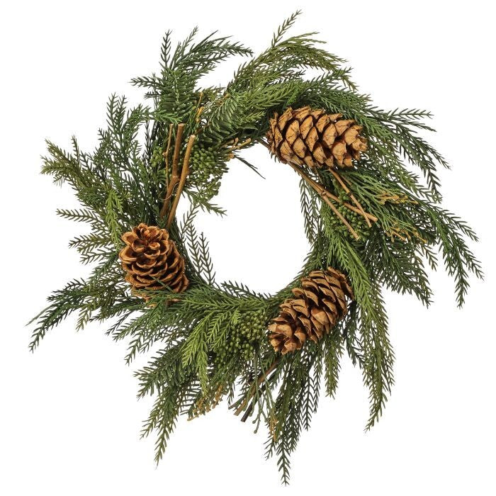 18" Uv Mini Evergreen Wreath W/Cone