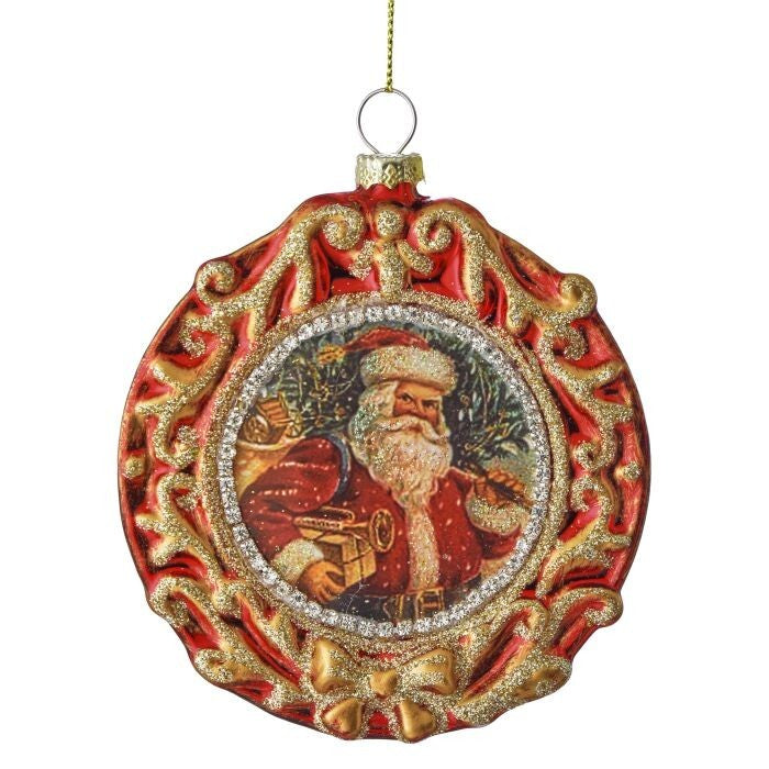 4" Gls Vntg Santa Frame Ornament