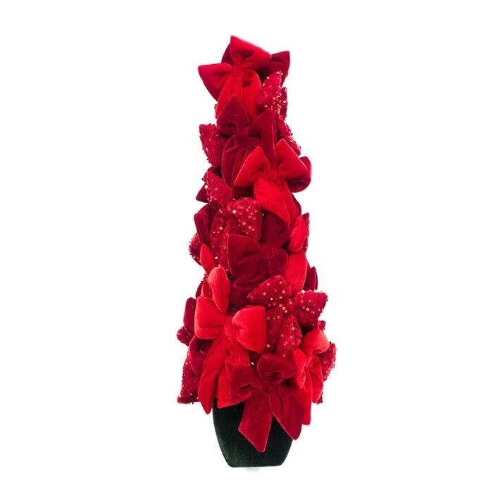 28" Vlvt/Sequin Bow Potted Cone Topiary
