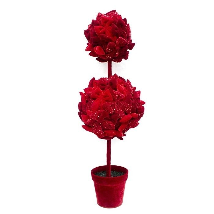48" Vlvt/Sqn Bow Dbl Ball Potd Topiary