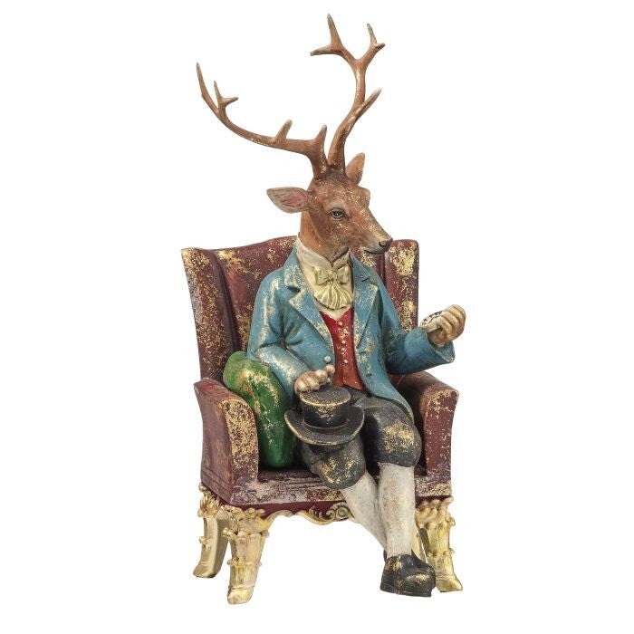 9" Resin Gentlemen Deer W/Chair