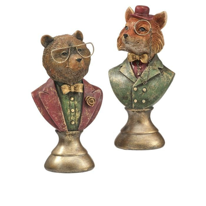 8" Resin Fox/Bear Bust W/Glasses 2/Ast