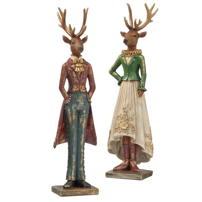 15.5" Resin Gentlemen Deer Couple 2/Ast