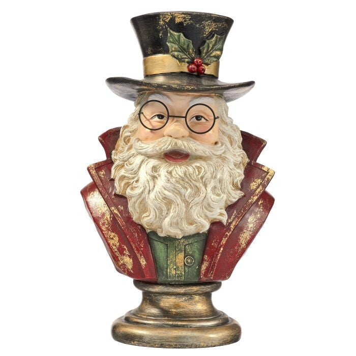 12.5" Resin Santa Bust On Pedestal