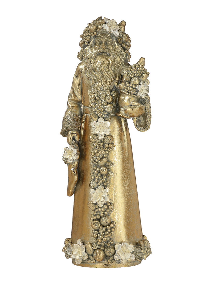 12" Resin Santa W/Magnolia Garland