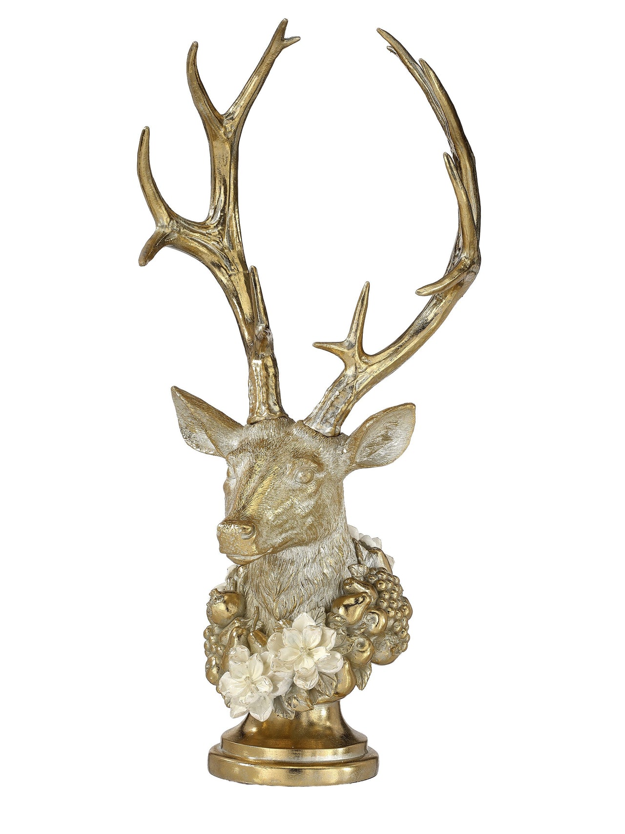 21" Resin Deer Bust W/Magnolia Garland