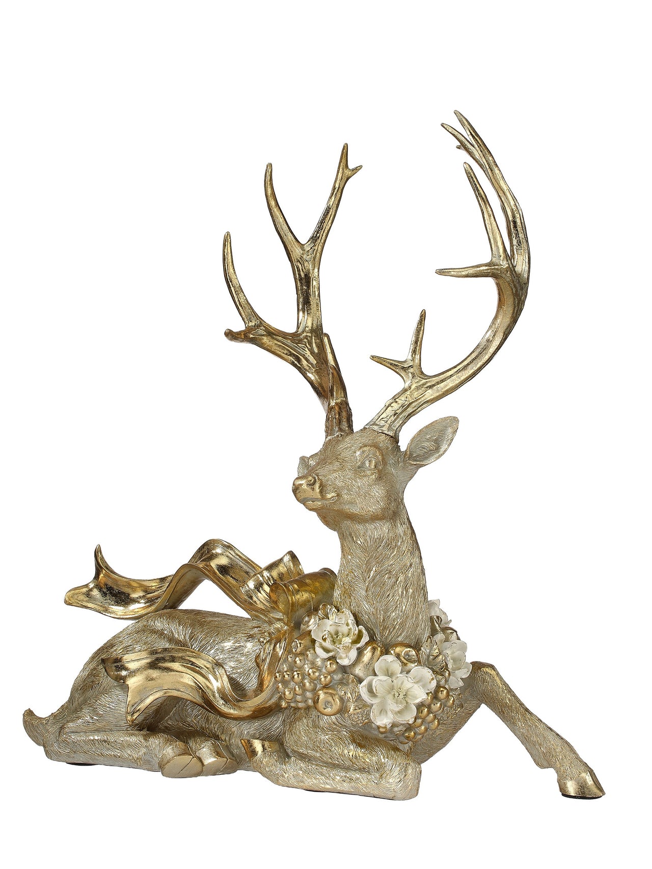 19" Resin Sitting Deer W/ Magnolia
