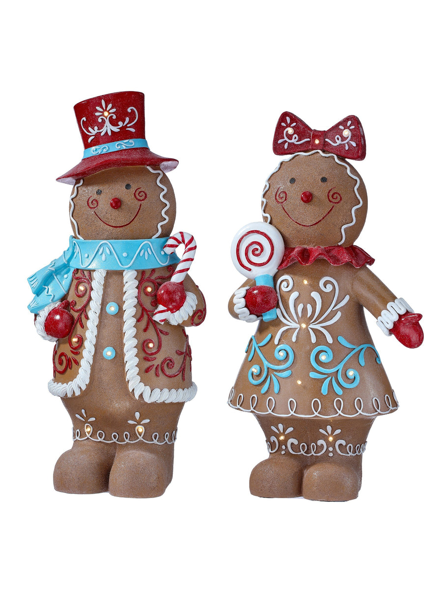 23" Resin Led/Bty Gingerbread Man/Woman 2/Ast
