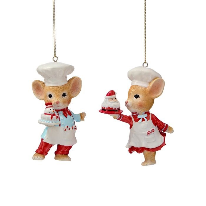 4" Resin Baking Mice Ornament 2/Ast