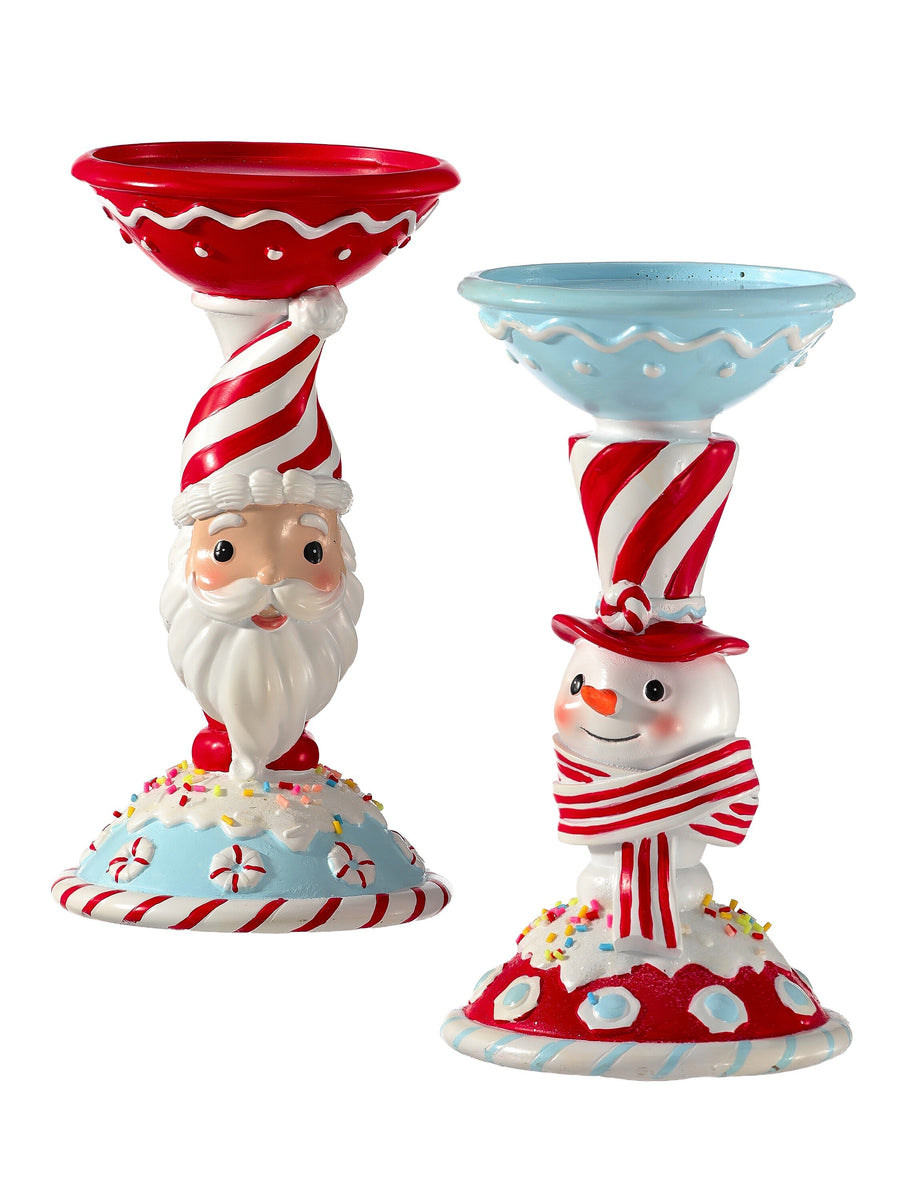 8" Resin Santa/Snowman Candl Holdr 3.5"Id 2As