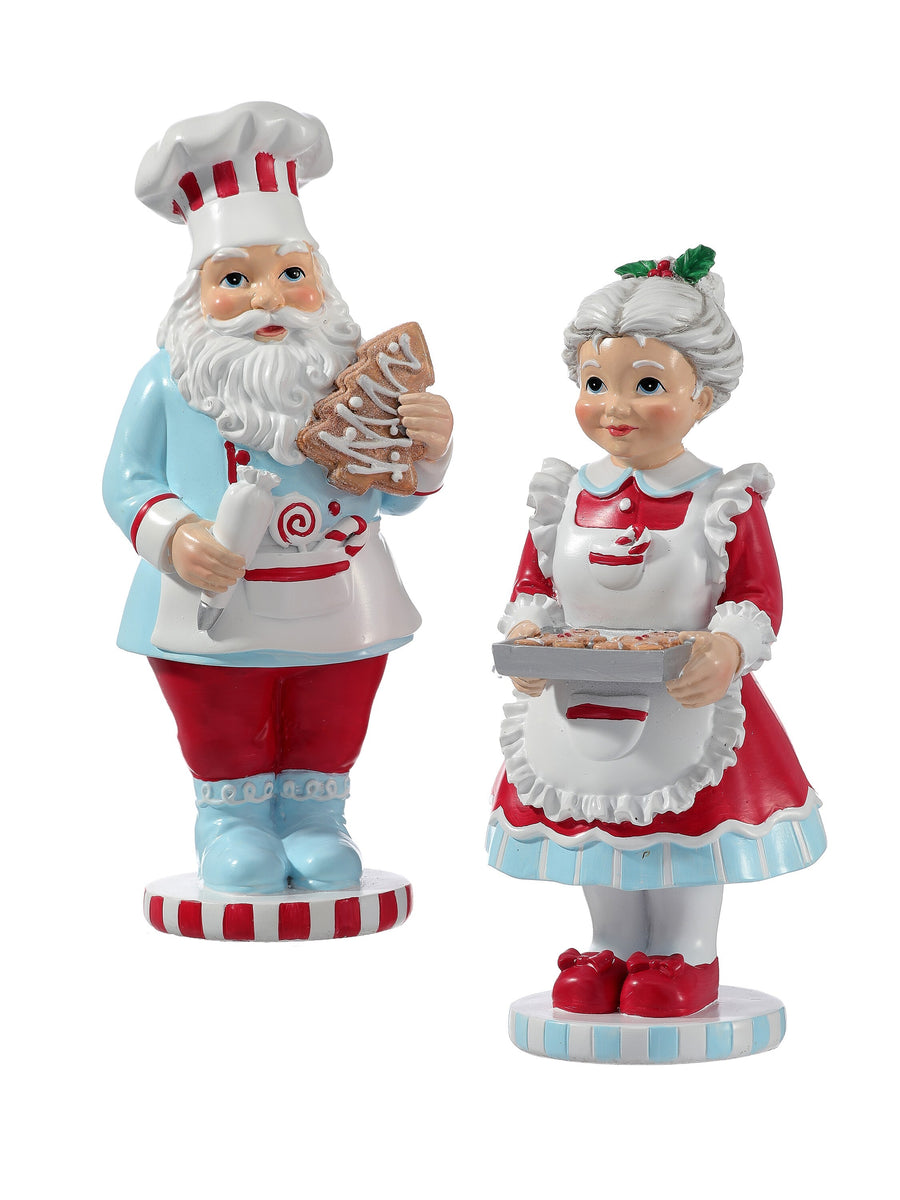 8.5-9" Resin Santa/Mrs.Claus Baking 2/Ast'
