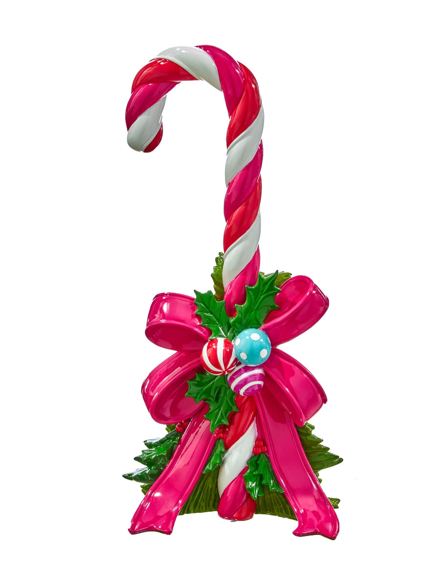 18" Resin Candycane W/Bow/Ornament
