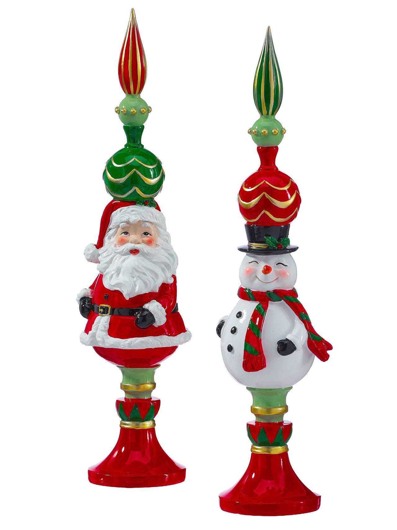15" Resin Santa/Snowman Finial 2/Ast