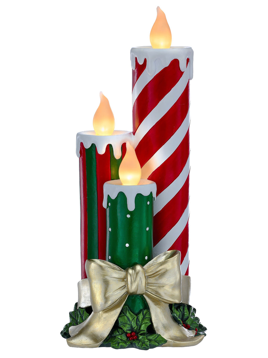 16" Resin Led/Bty/Tmr Triple Candle Stack