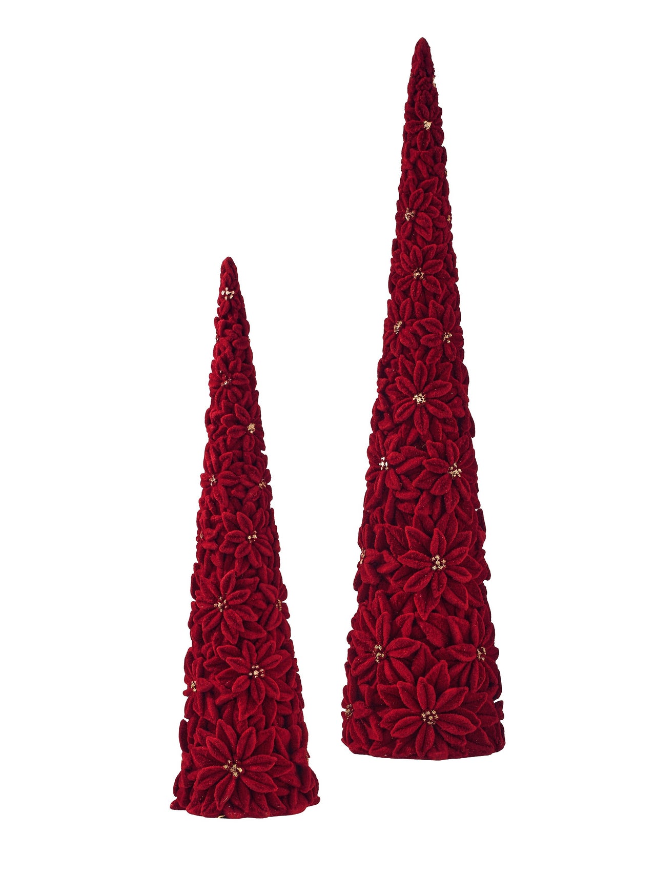 14-18" Resin Poinsettia Cone Tree Set/2