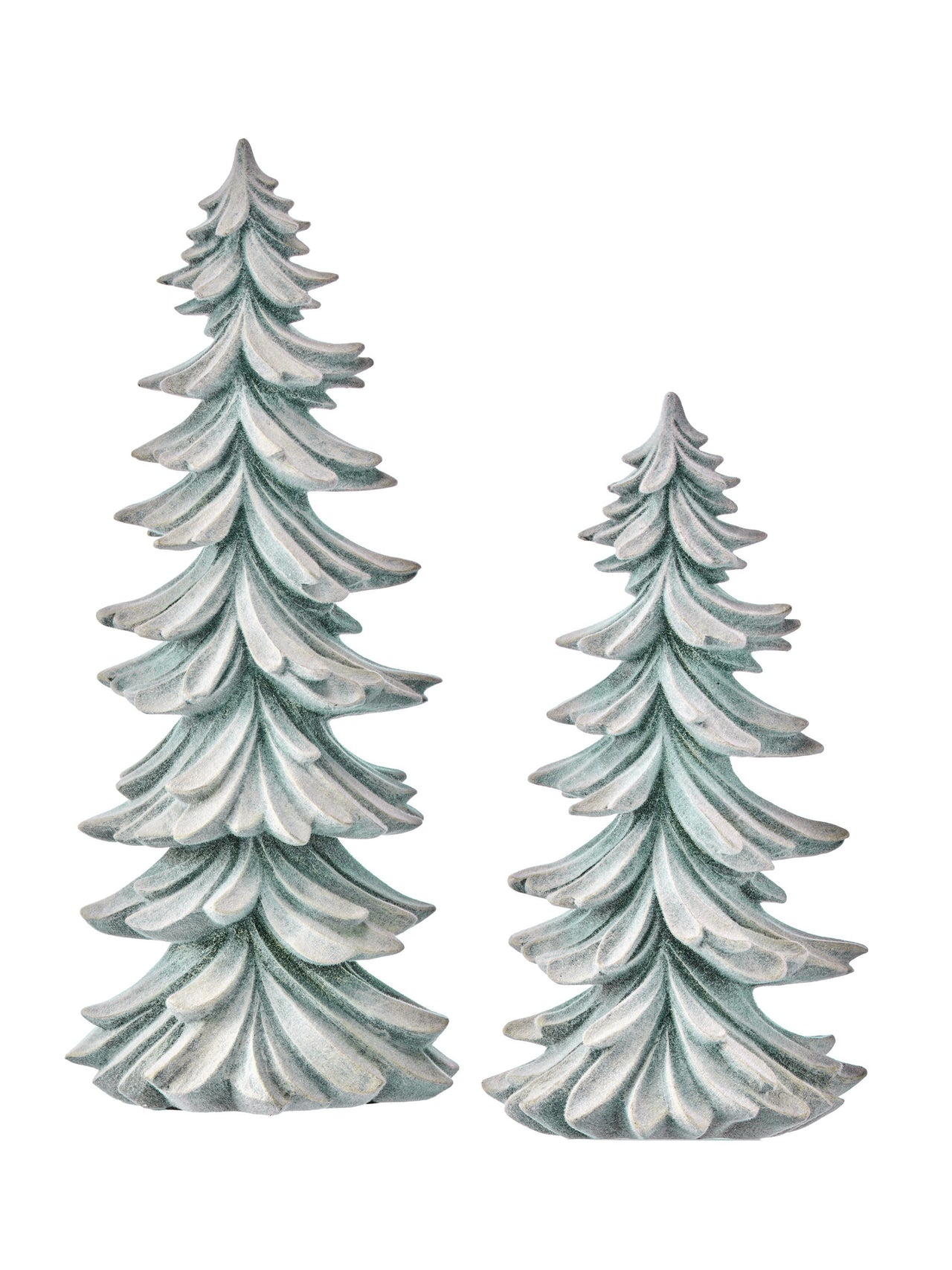 12-16" Resin  Flocked Layered Trees Set/2