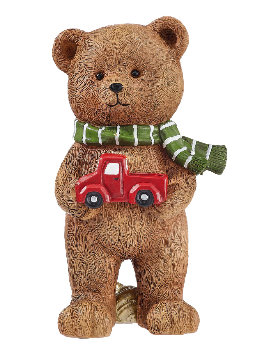 7" Resin Standing Bear With Toy Truck