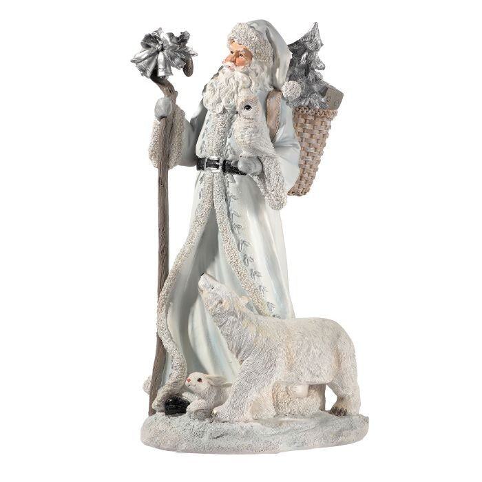 14.5" Resin Santa W/Polar Bear And Bunny