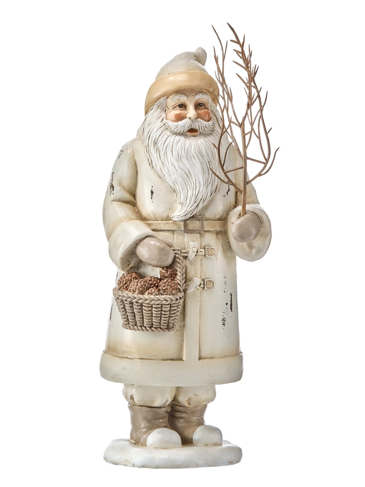 14" Resin Distressed Winter Santa W/Basket