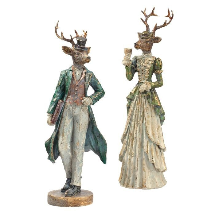 14" Resin Gentlemen And Lady Deer 2/Ast