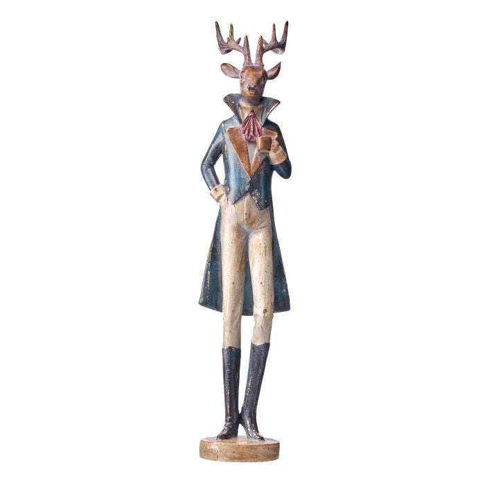 29" Resin Gentlemen Deer W/Coffee Cup