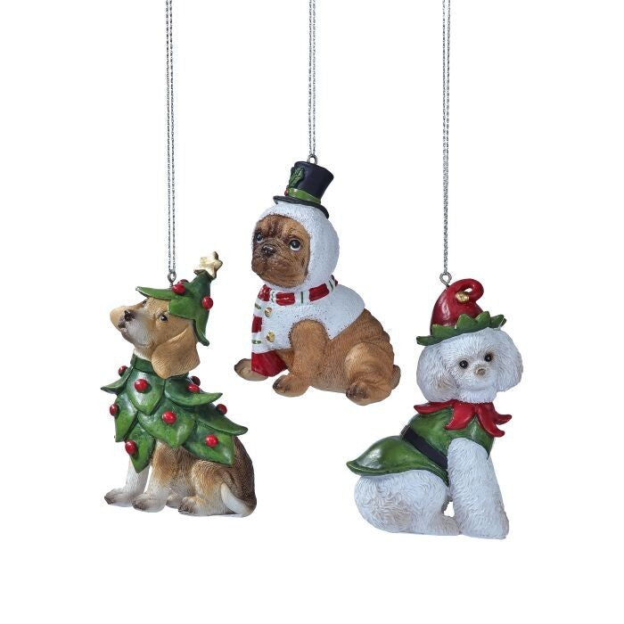 4" Resin Xmas Dog Ornament 3/Ast