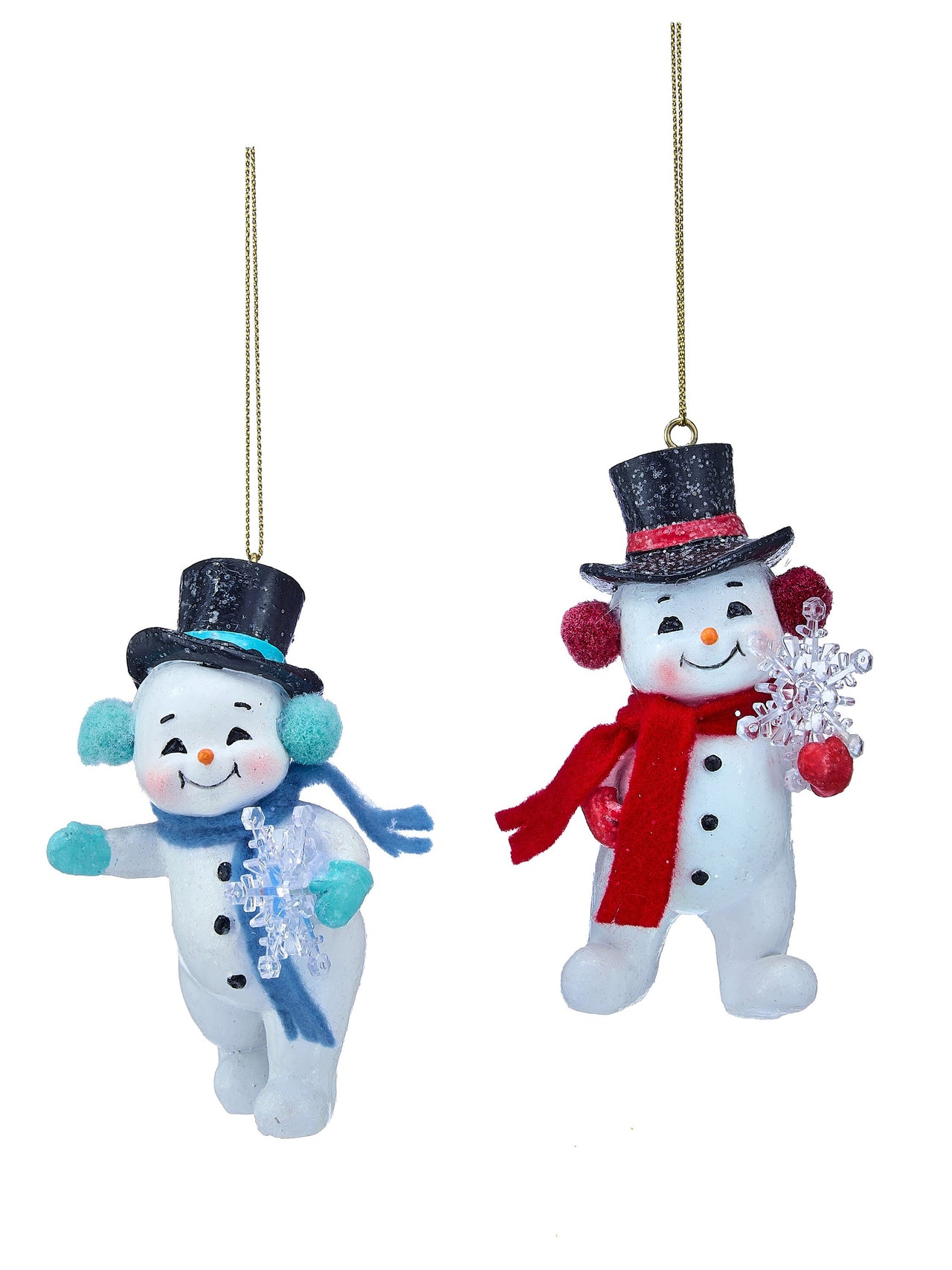 4" Resin Snowmen W/Snowflake Ornament 2/Ast