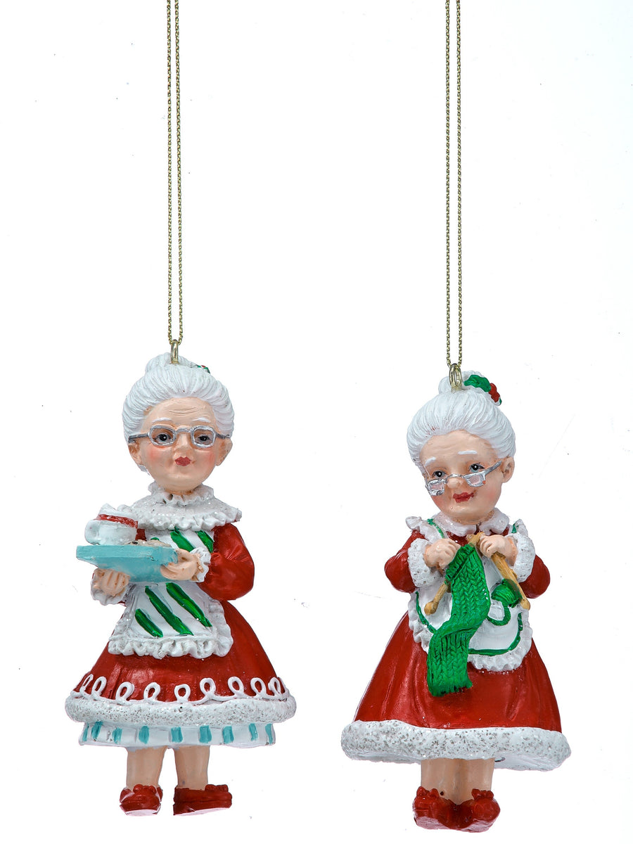 4" Rsn Mrs.Claus Ornament 2/Ast
