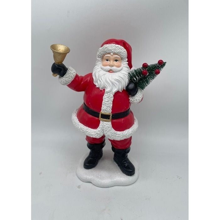 9" Resin Retro Santa W/Bristle Tree