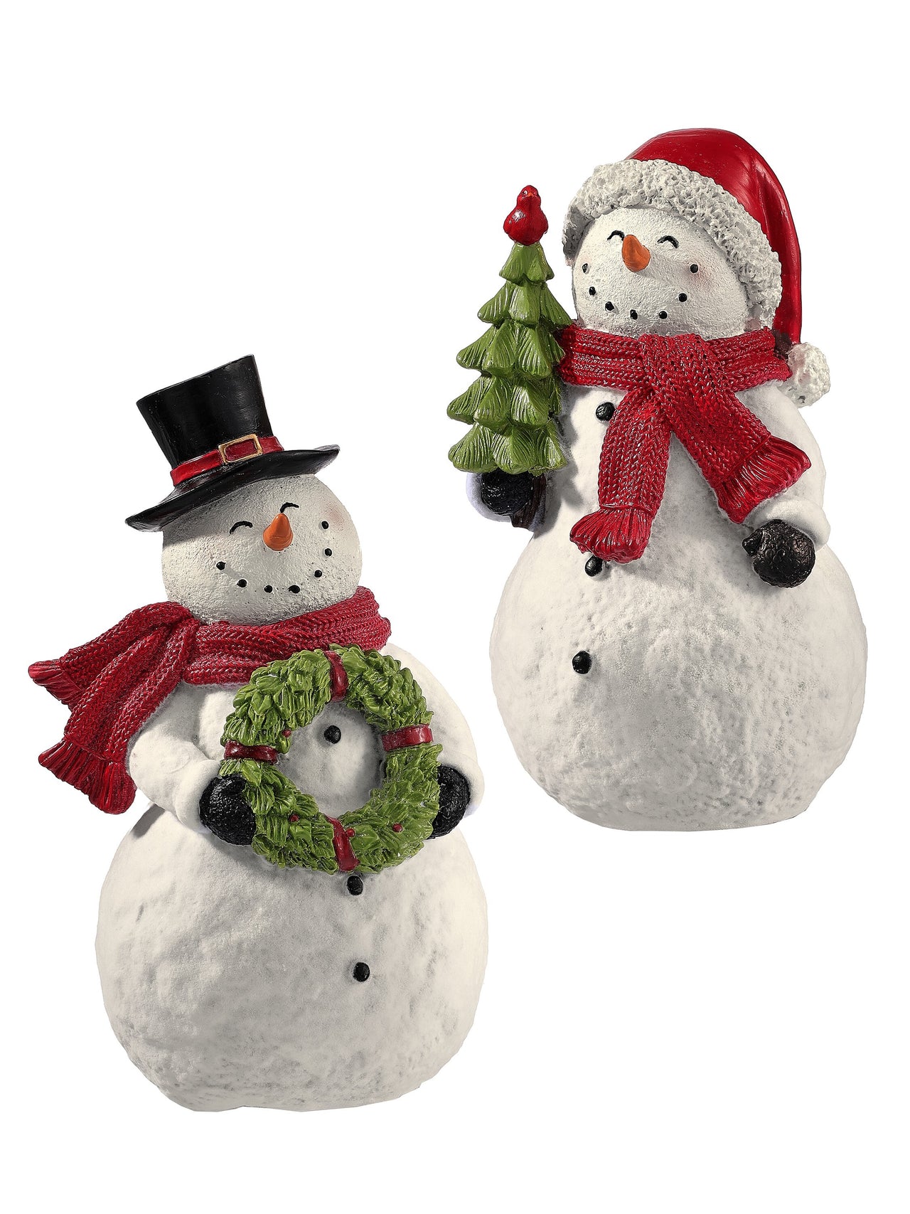 10.5" Resin Flocked Playful Snowmen 2/Ast