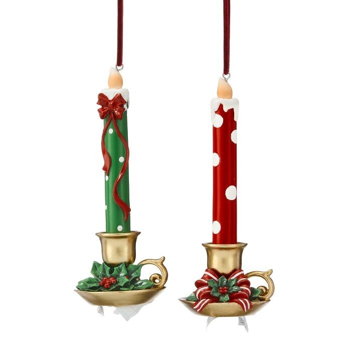 6"Resin Polka Dot Candle Ornament 2/Ast