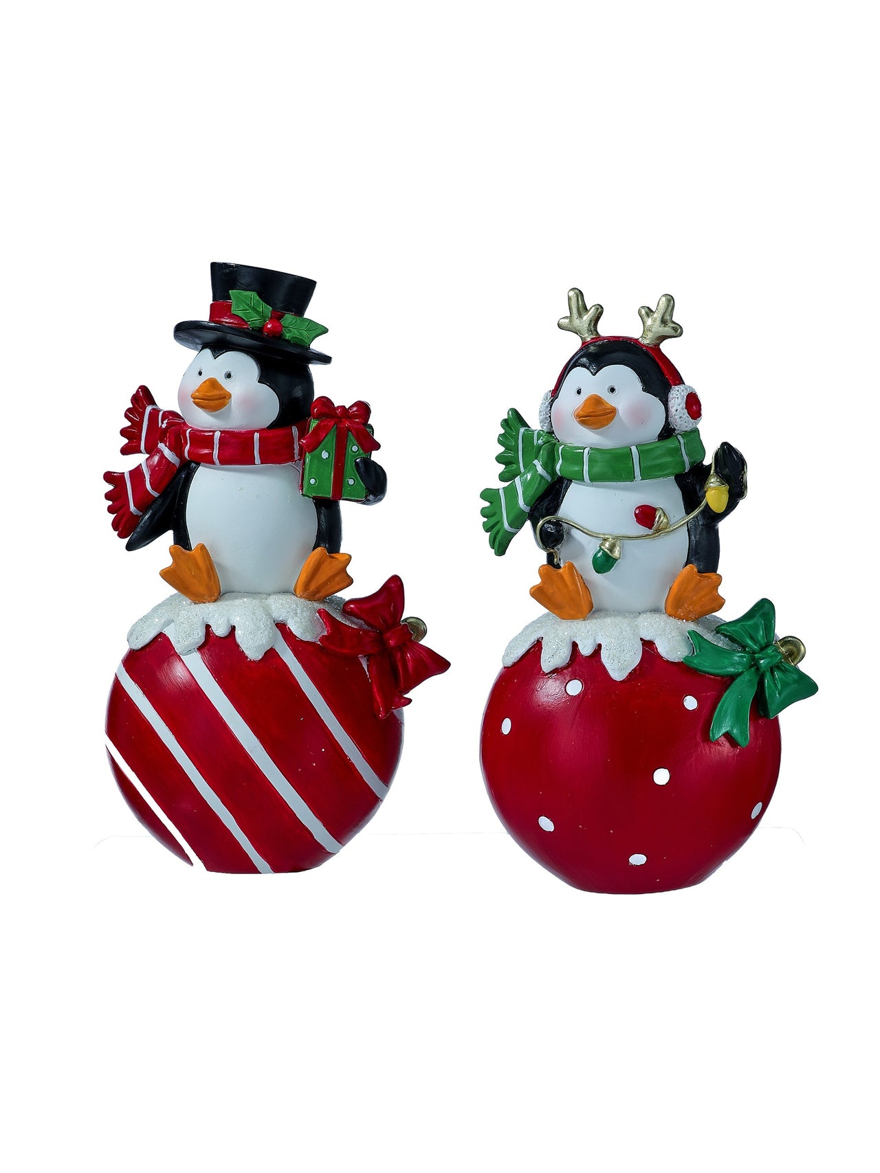 7" Resin Penguins On Ball Ornament 2/Ast