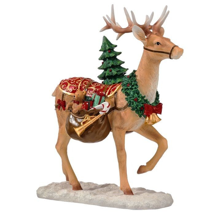 14.5" Resin Reindeer W/Tree And Sack