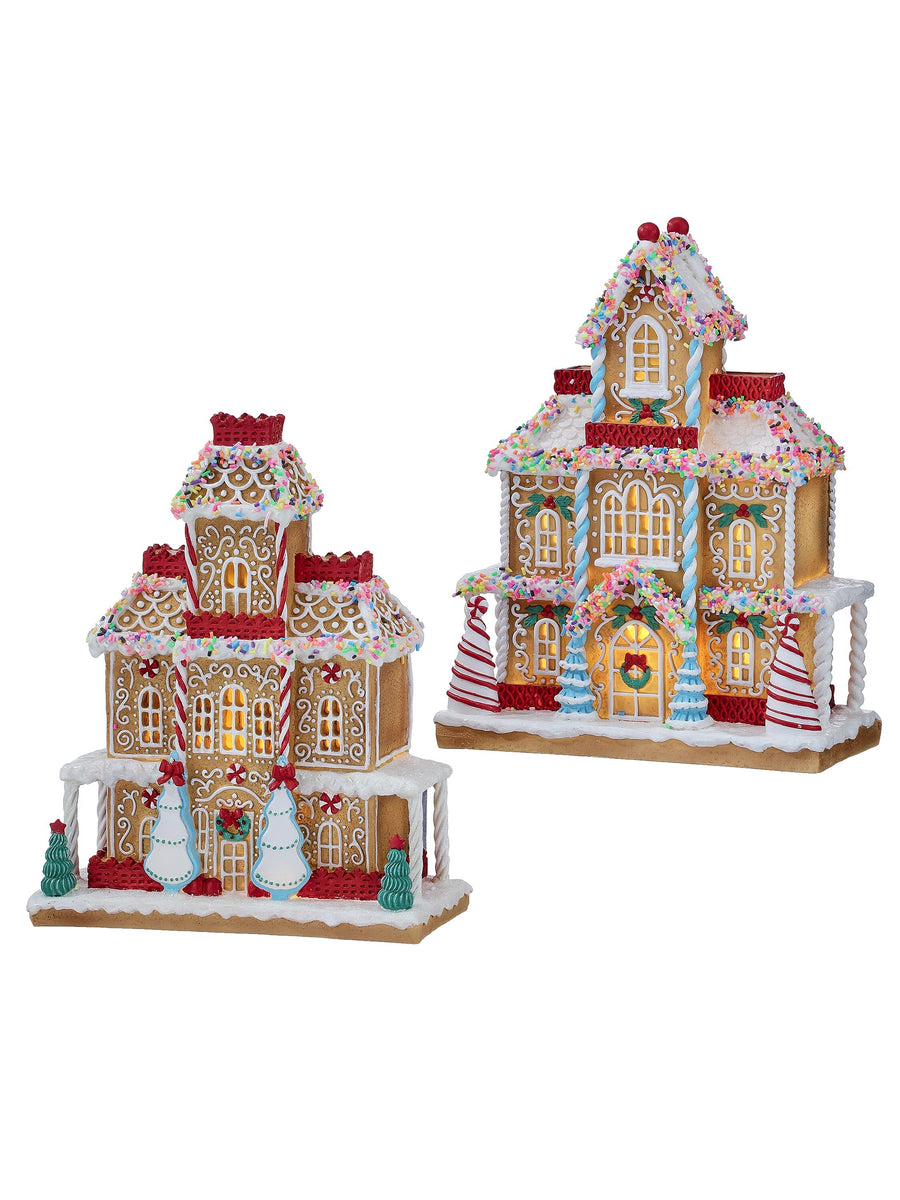 10.5" Rsn Led/Bty/Tmr Gingerbread House 2/Ast
