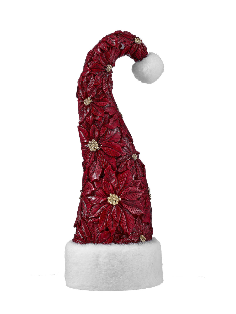 12" Resin Poinsettia Santa Hat