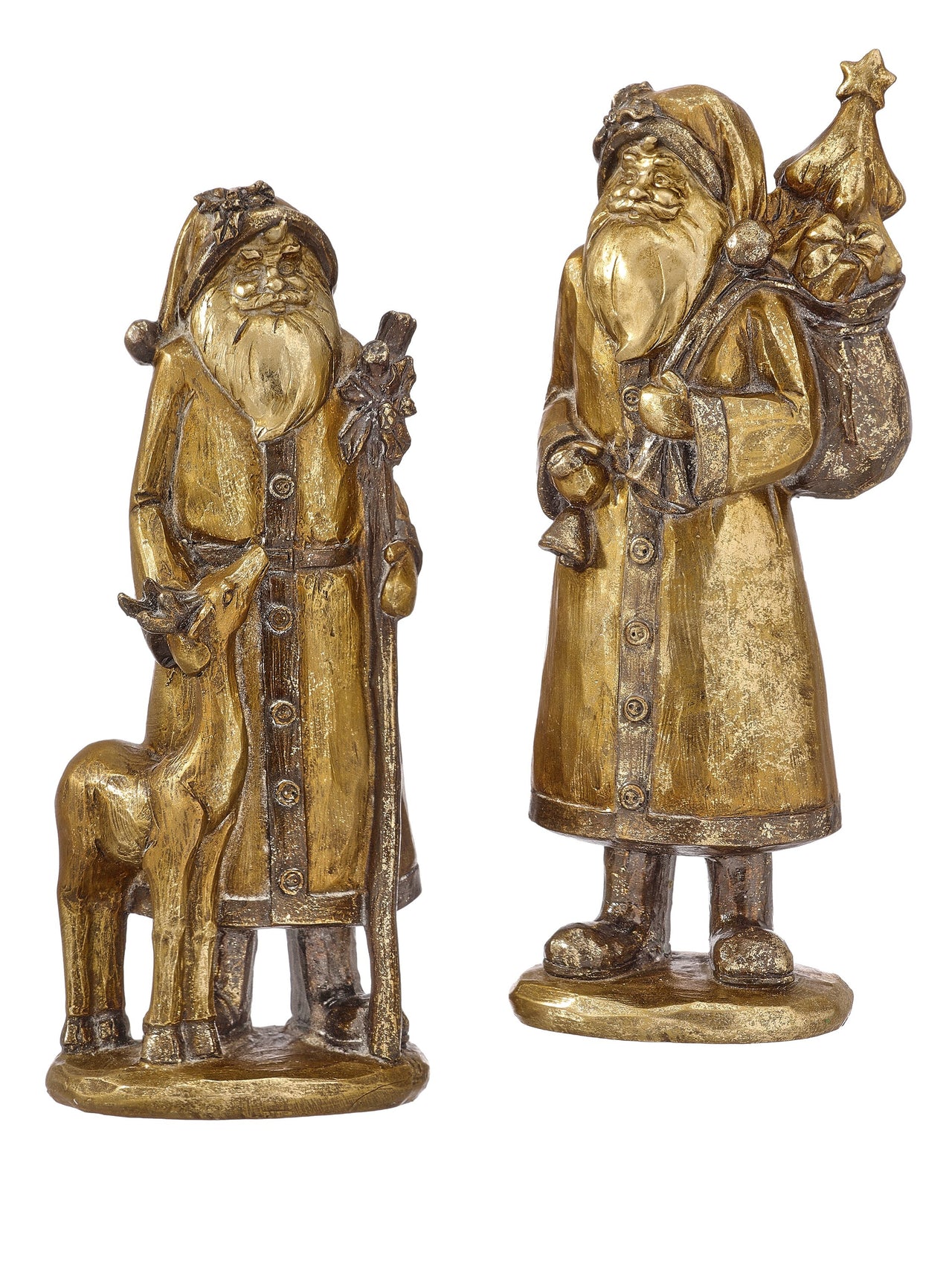 10" Resin Woodland Santa W/Deer /Sack
