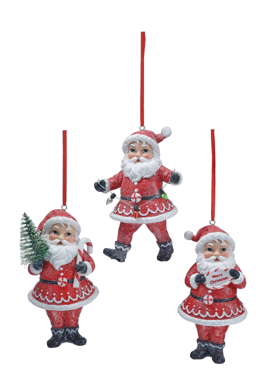 5" Rsn Santa W/Light Tree Sign Ornament 3/Ast