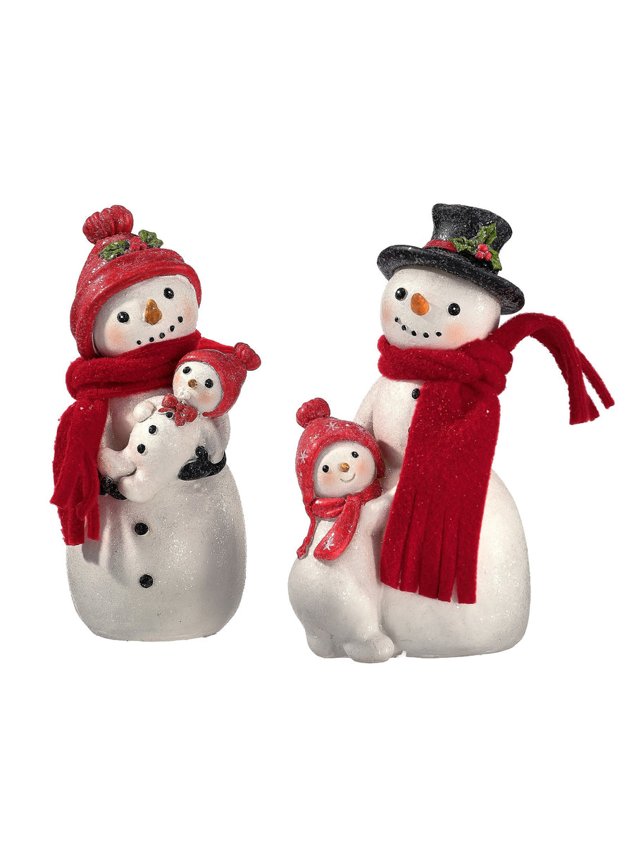 6" Resin Snowmen W/Baby 2/Ast